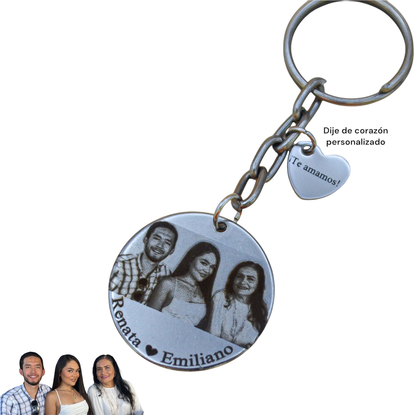 Collar o llavero personalizado mamá medalla circular con fotograbado y nombres de hijos