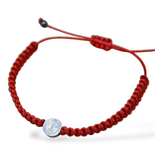 Dúo de pulseras San Benito tejidas medalla chica - Acero inoxidable plateado