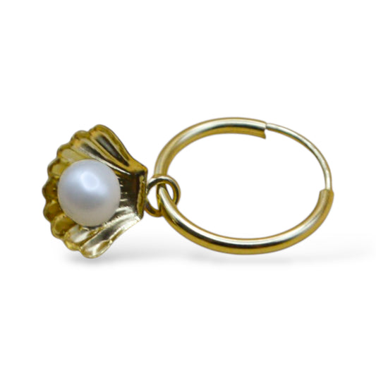 Arracada con dije almeja con perla - Oro 10K