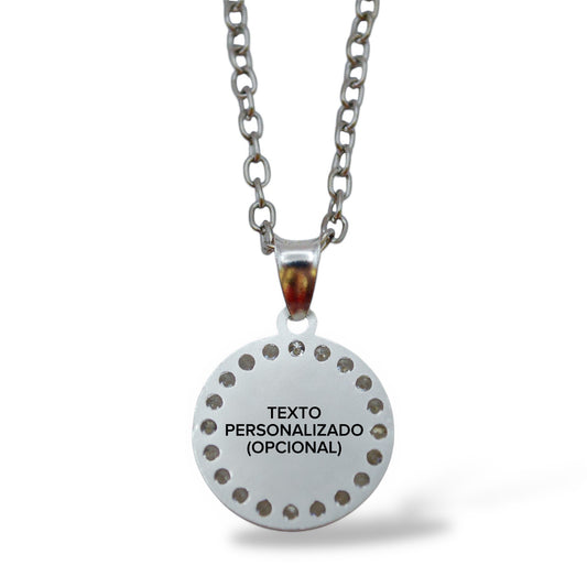 Collar Virgen de Guadalupe circular con zirconias - Plata .925