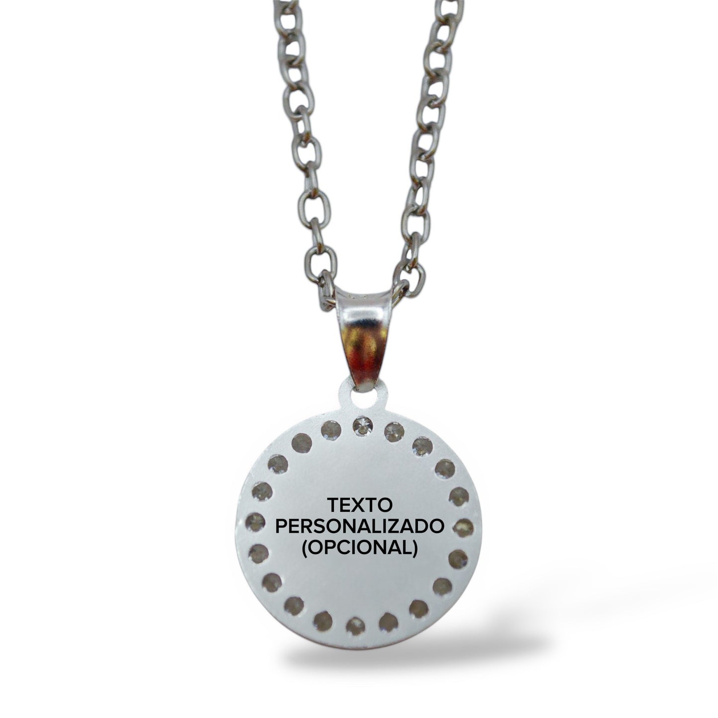 Collar Virgen de Guadalupe circular con zirconias - Plata .925