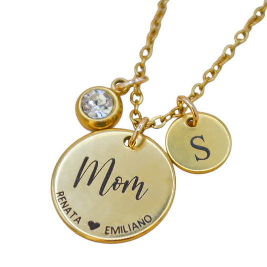 Collar o llavero personalizado MOM con nombres de hijos medalla circular