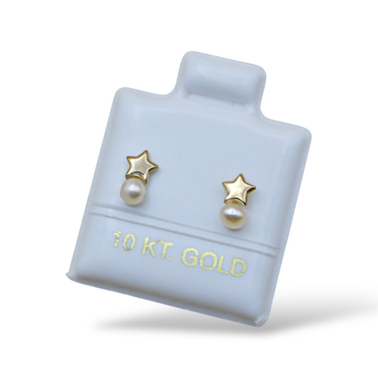 Broquel estrella mini con perla natural - Oro 10K