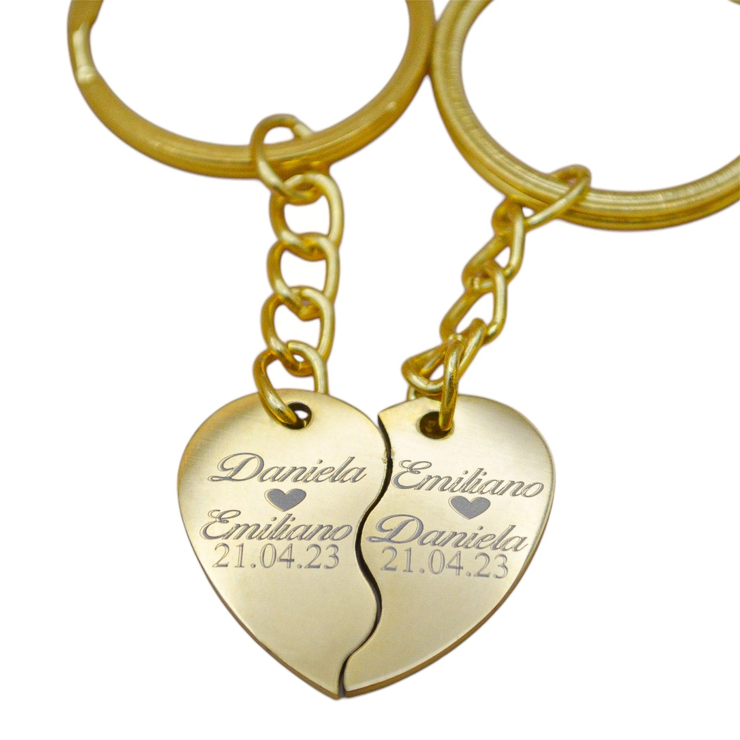 Dúo de collares o llaveros corazón partido personalizados