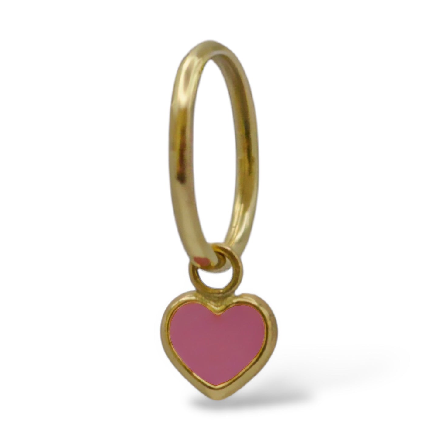 Arracada con dije corazón esmaltado rosa - Oro 10K
