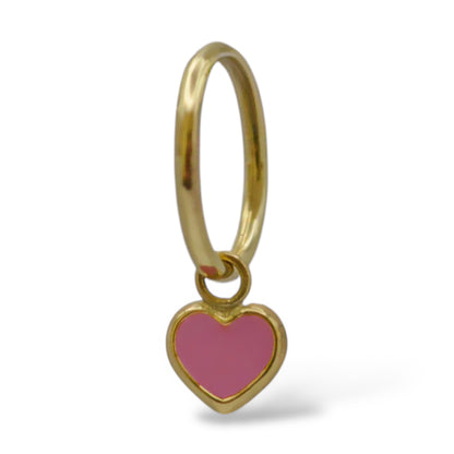 Arracada con dije corazón esmaltado rosa - Oro 10K