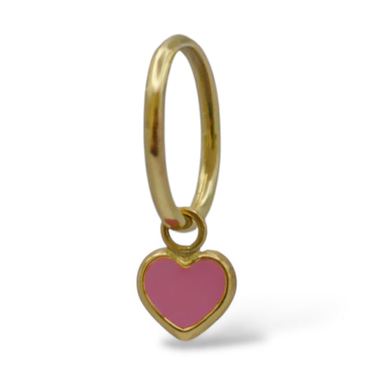 Arracada con dije corazón esmaltado rosa - Oro 10K