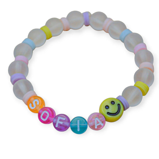 Pulsera personalizada letras acrílicas happy face colorful