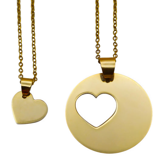 Dúo collares o llaveros de corazón circular y corazón mini
