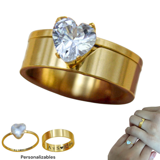 Dúo anillos love acero inoxidable