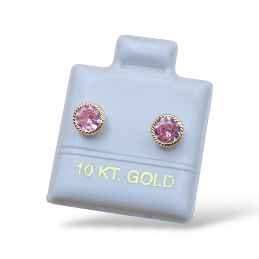 Broquel zirconia rosa bicel diamantado - Oro 10K