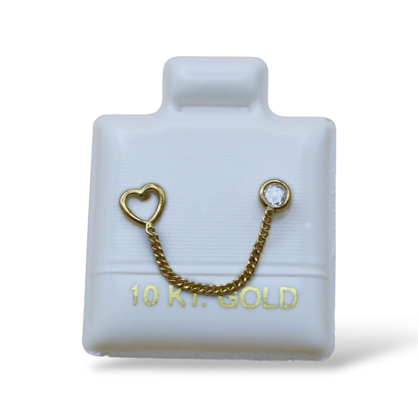 Broquel corazón contorno y zirconia bicel con cadena - Oro 10K