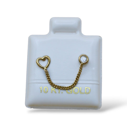 Broquel corazón contorno y zirconia bicel con cadena - Oro 10K