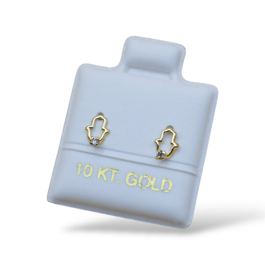 Broquel mano de Fátima contorno zirconia mini - Oro 10K