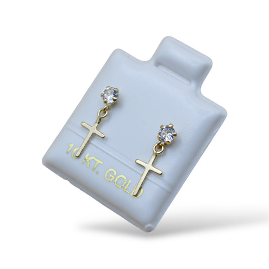 Broquel zirconia con cruz colgante - Oro 10K