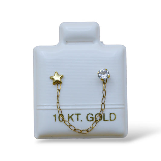 Broquel estrella con zirconia y cadena - Oro 10K