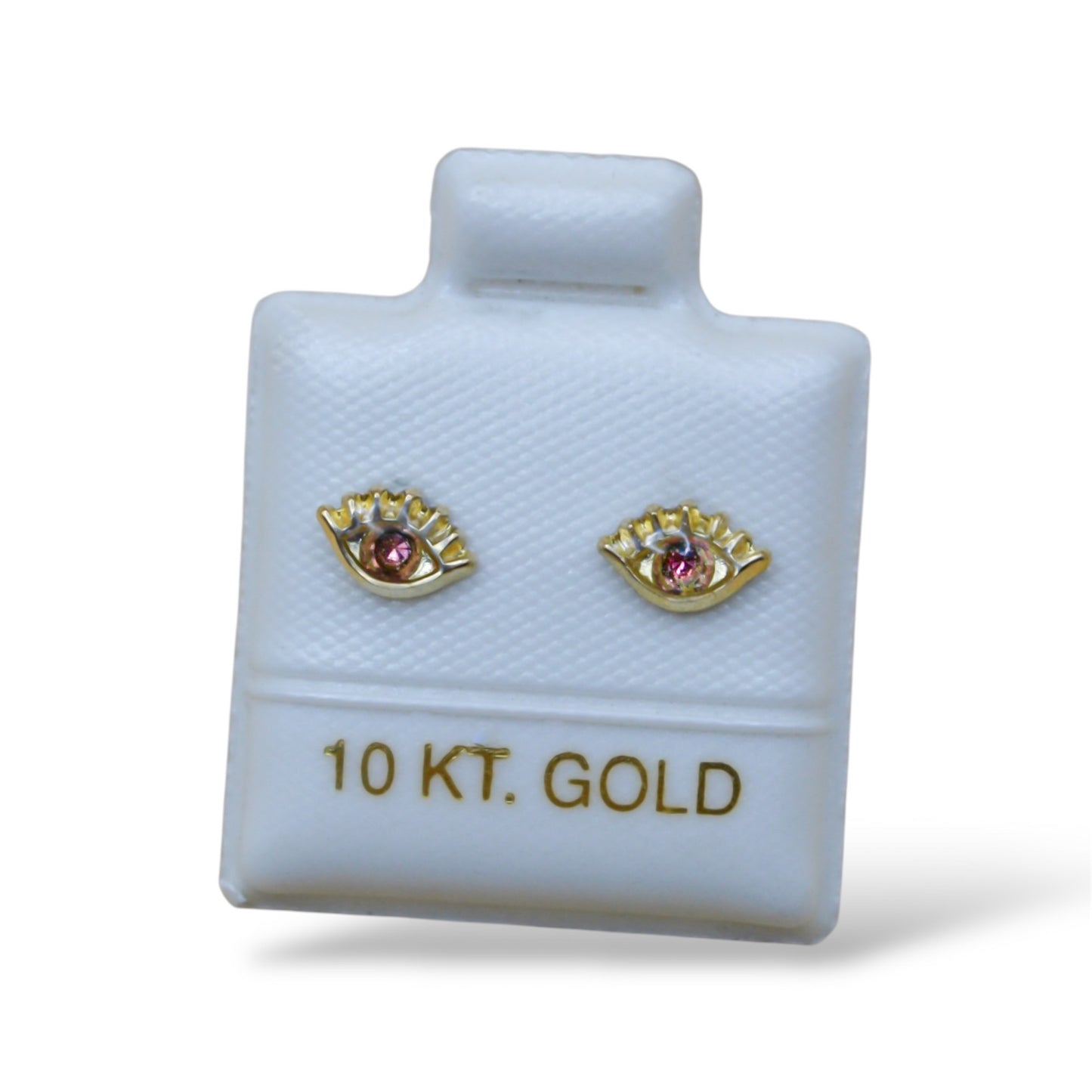Broquel ojito pestañas con zirconia rosa - Oro 10K