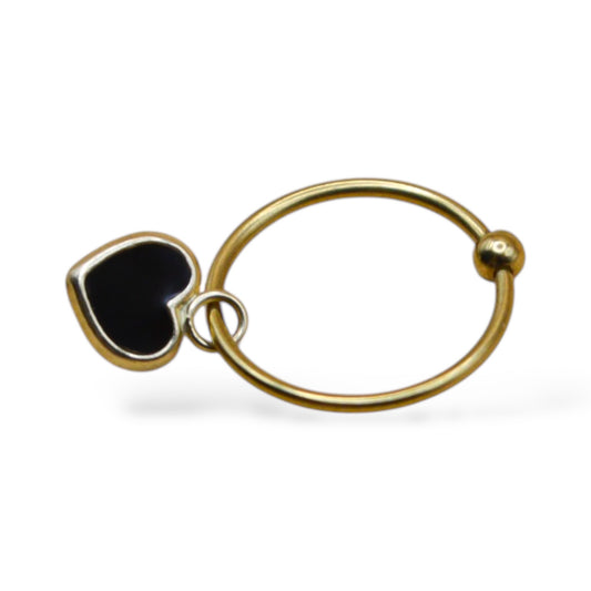 Piercing corazón esmaltado negro - Oro 10K