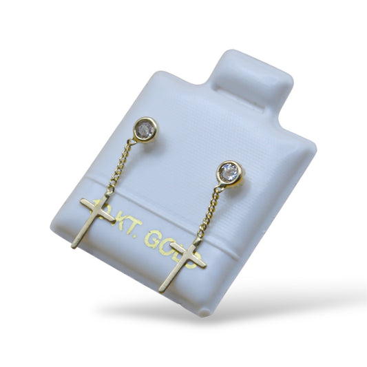 Broquel zirconia bicel con cruz cadena colgante - Oro 10K