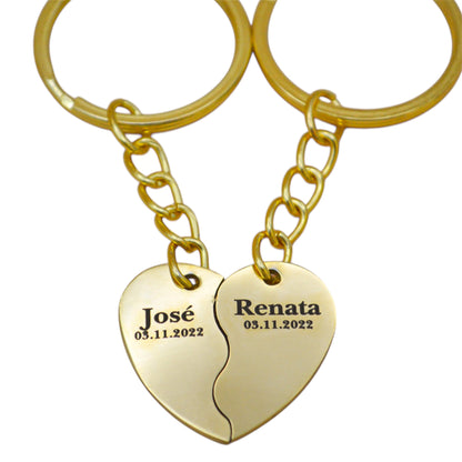 Dúo de collares o llaveros corazón partido personalizados