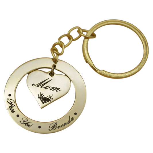 Collar o llavero personalizado "Mom" círculo y corazón al centro acero inoxidable