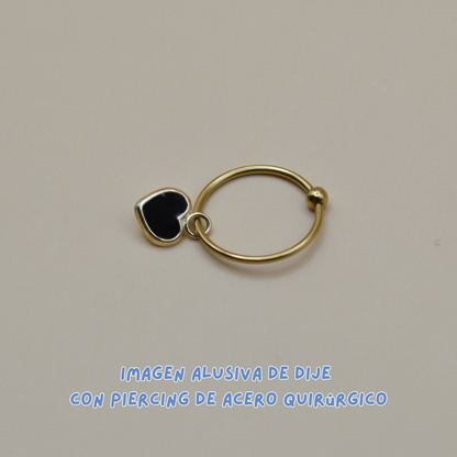 Dijes corazón esmaltado negro - Oro 10K