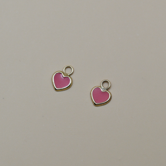 Dijes corazón esmaltado rosa - Oro 10K