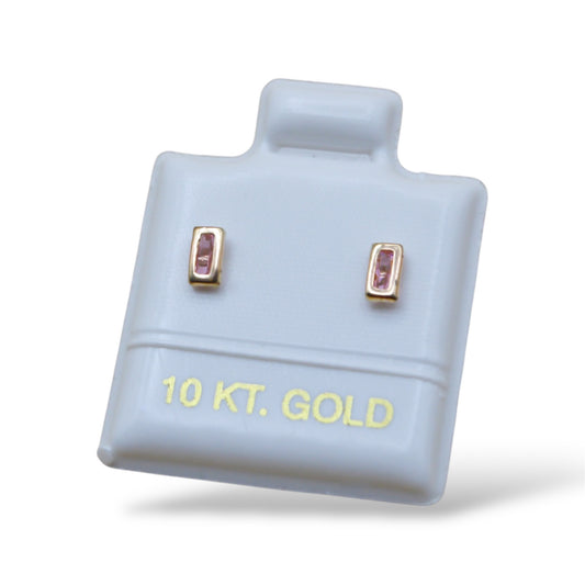 Broquel zirconia rosa bicel baguette - Oro 10K