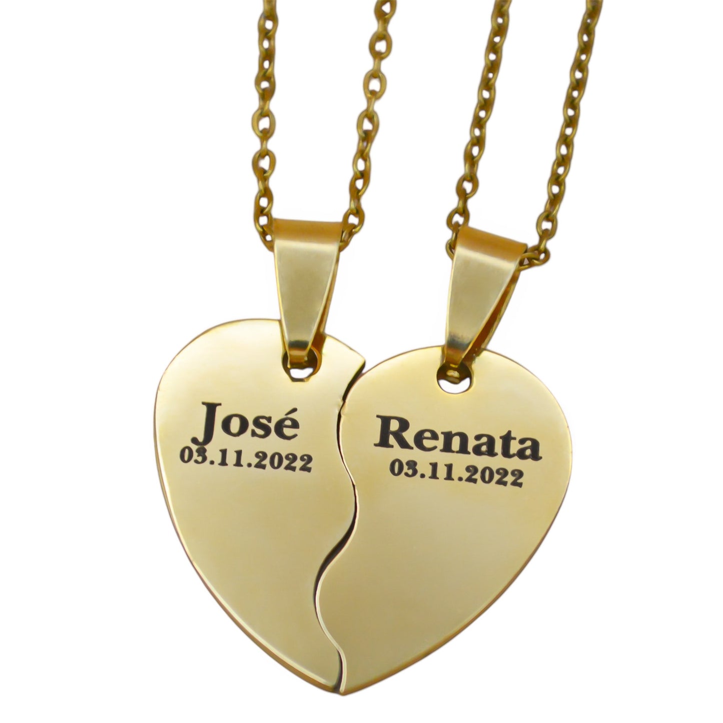 Dúo de collares o llaveros corazón partido personalizados