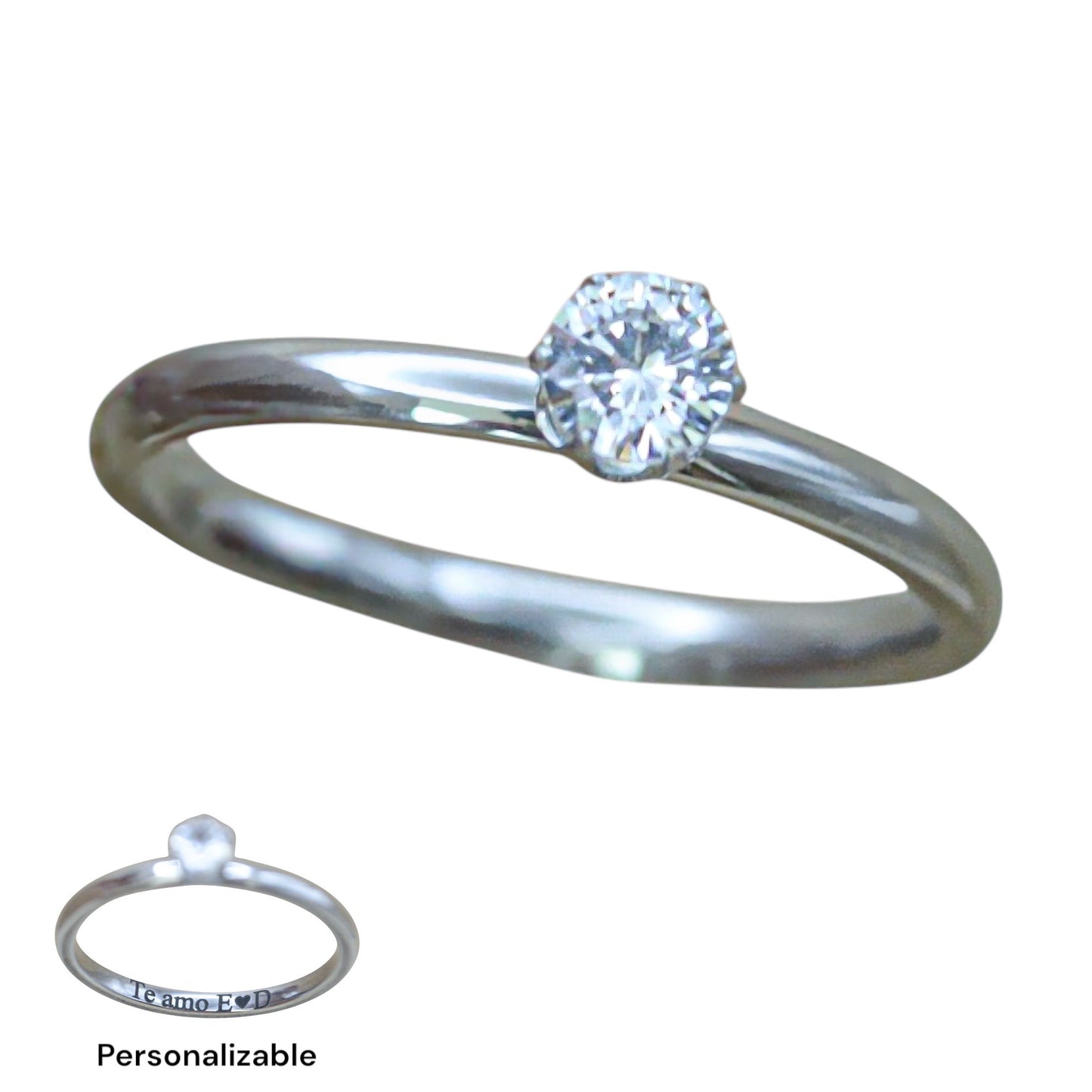 Anillo de promesa personalizado zirconia silver acero inoxidable