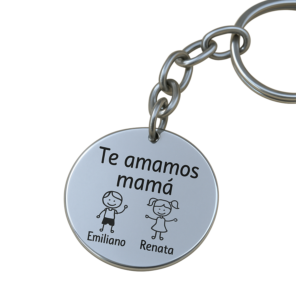 Llavero o collar personalizado para "papá" o "mamá" medalla circular con hijos animados