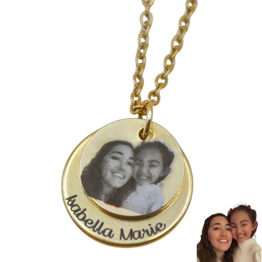 Collar personalizado doble mamá con fotograbado y nombres de hijos