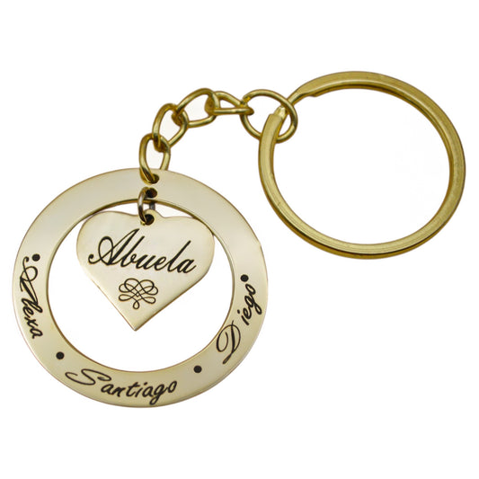 Collar o llavero personalizado para "Abuelita" círculo y corazón al centro acero inoxidable