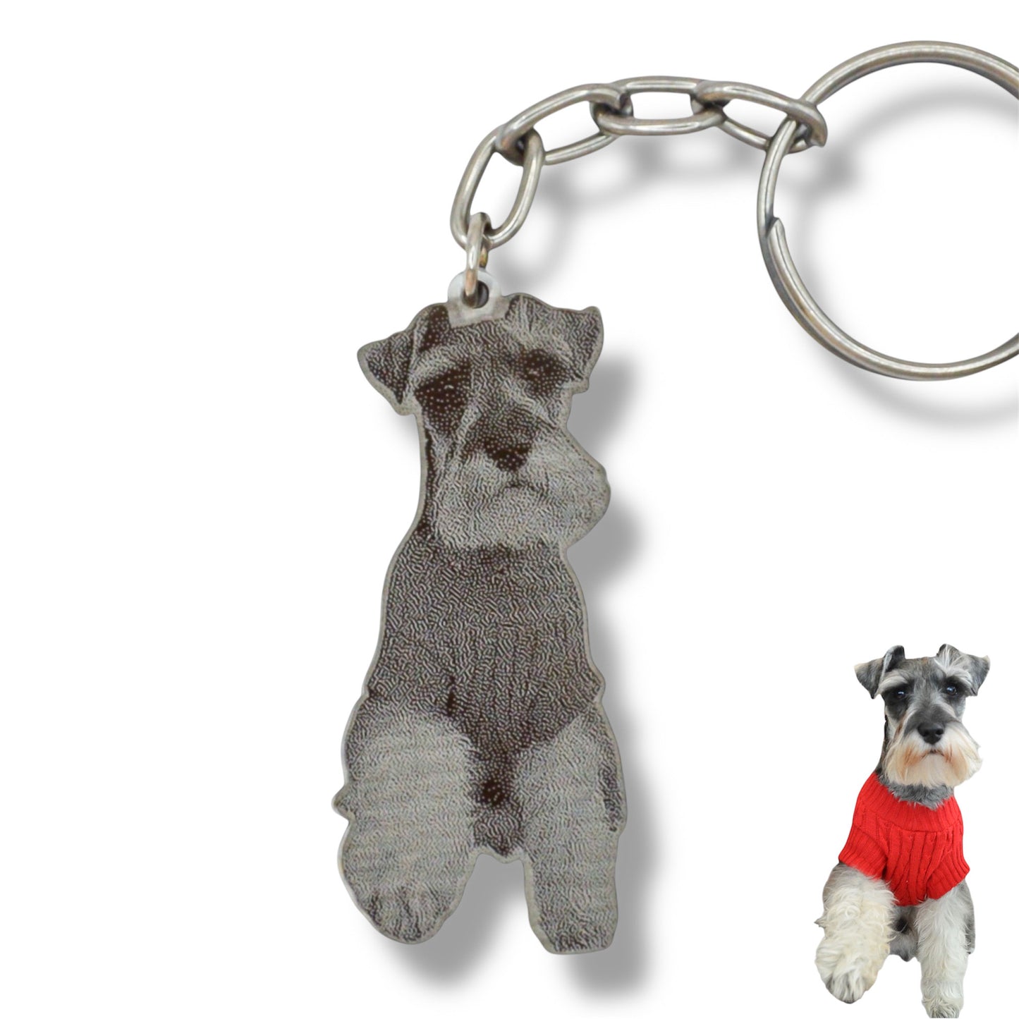 Llavero silueta real de tu mascota - Cuerpo completo (Fotograbado estándar)