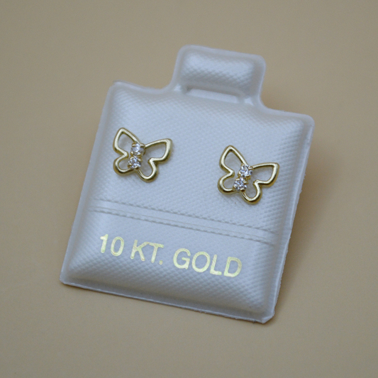 Broquel mariposa contorno doble zirconia - Oro 10K