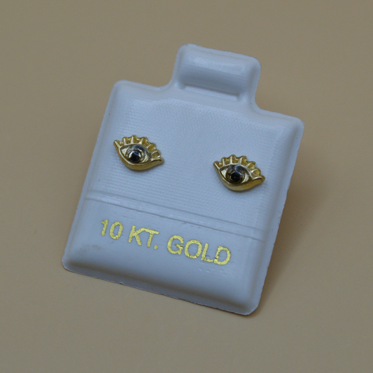 Broquel ojito pestañas con zirconia negra - Oro 10K