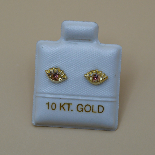 Broquel ojito pestañas con zirconia rosa - Oro 10K