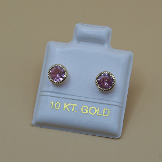 Broquel zirconia rosa bicel diamantado - Oro 10K