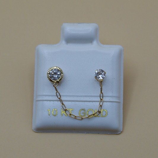 Broquel zirconia con bicel zirconia y cadena - Oro 10K