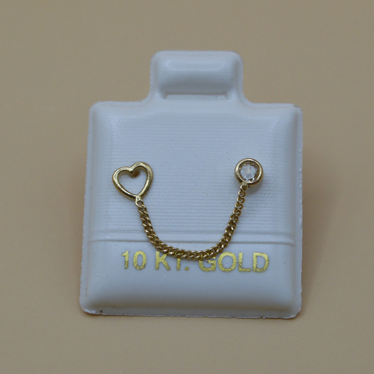 Broquel corazón contorno y zirconia bicel con cadena - Oro 10K