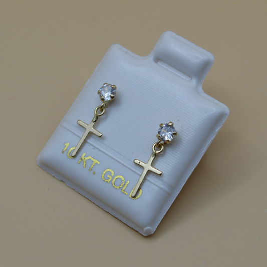 Broquel zirconia con cruz colgante - Oro 10K