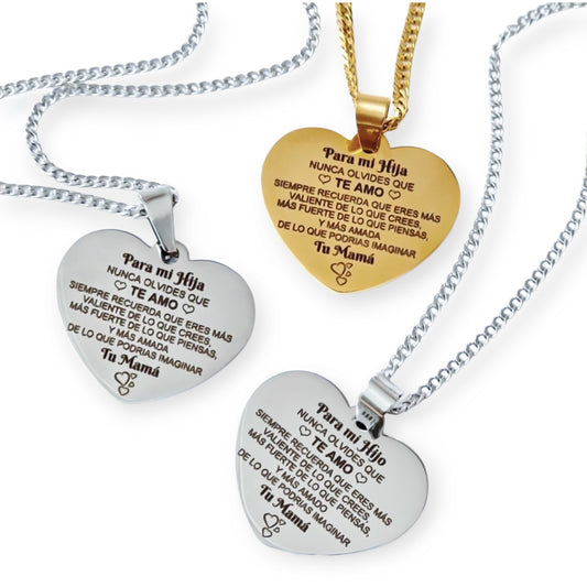 Collar o llavero corazón personalizado con texto para hija/o
