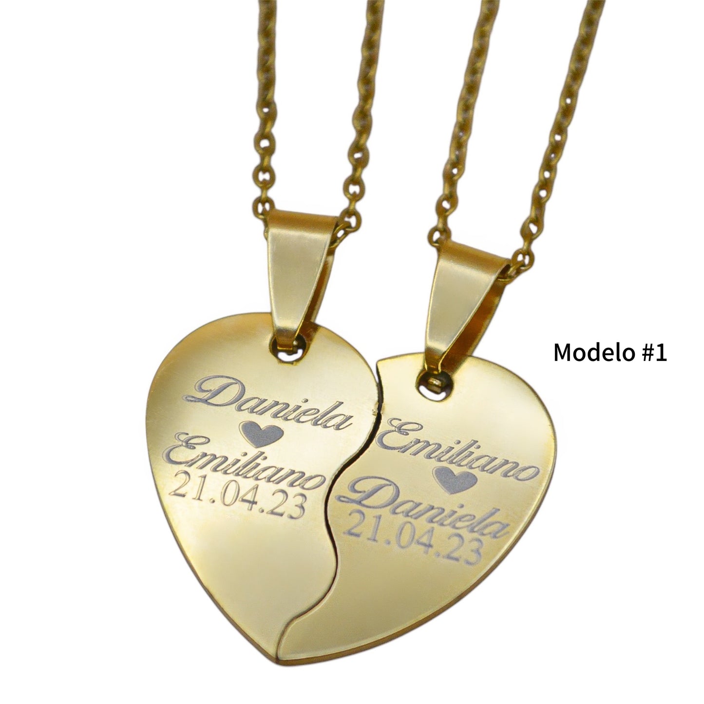 Dúo de collares o llaveros corazón partido personalizados