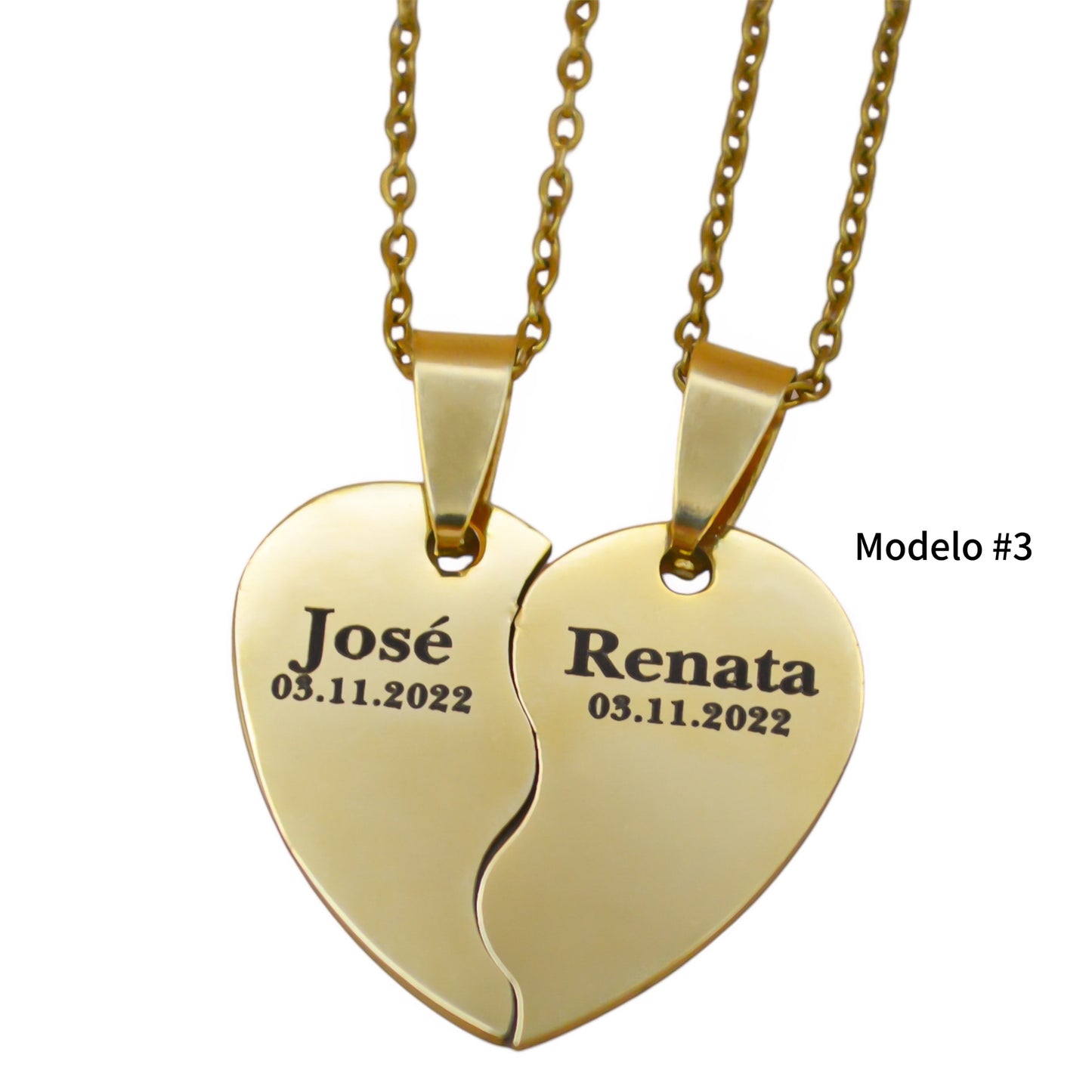 Dúo de collares o llaveros corazón partido personalizados