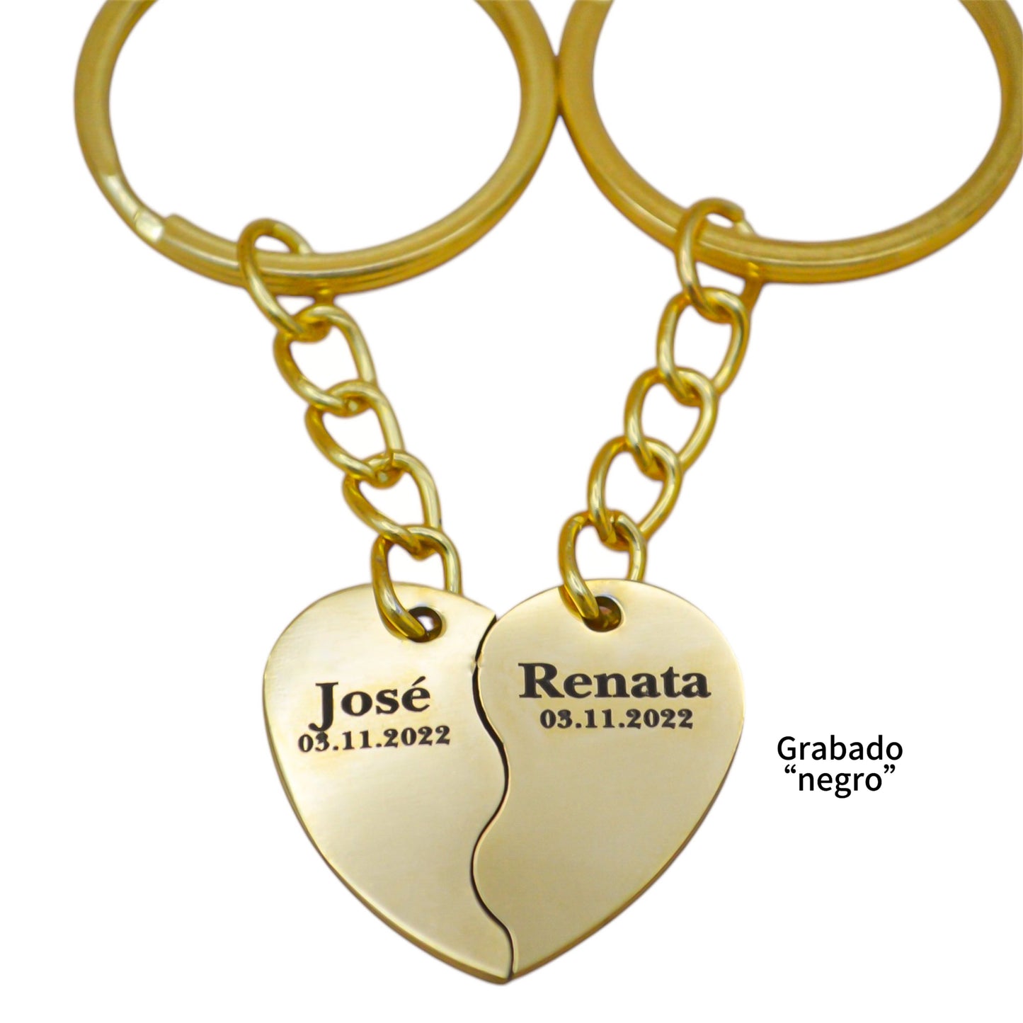 Dúo de collares o llaveros corazón partido personalizados