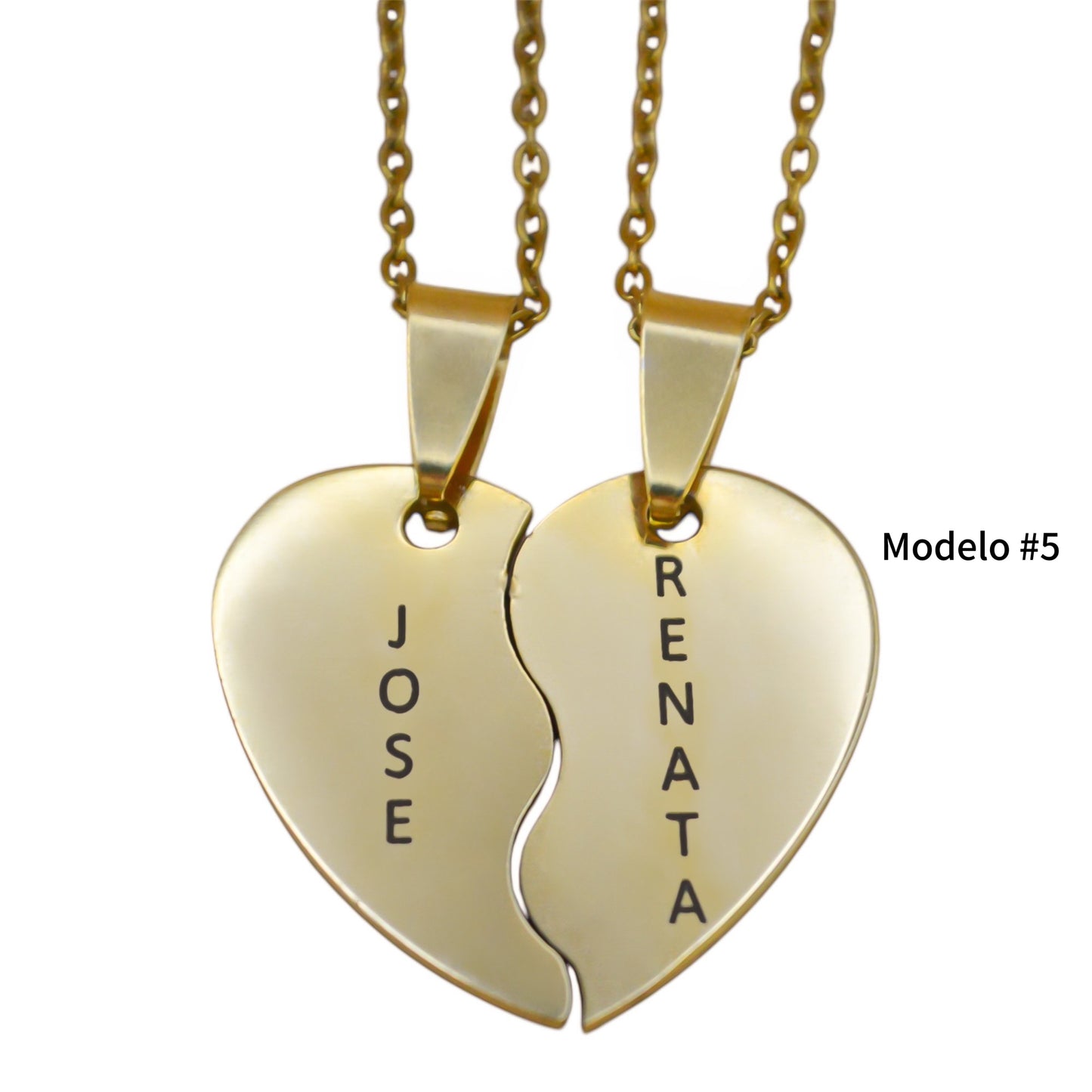 Dúo de collares o llaveros corazón partido personalizados
