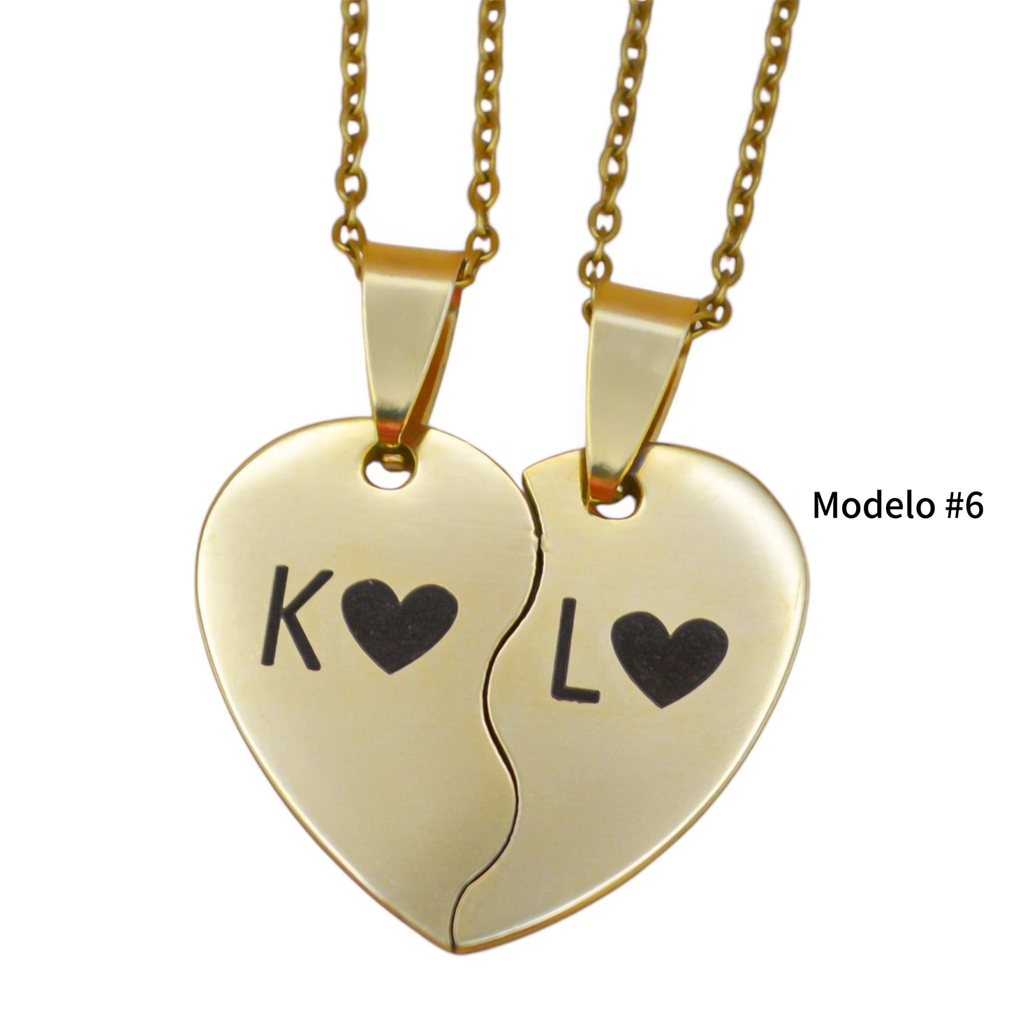 Dúo de collares o llaveros corazón partido personalizados