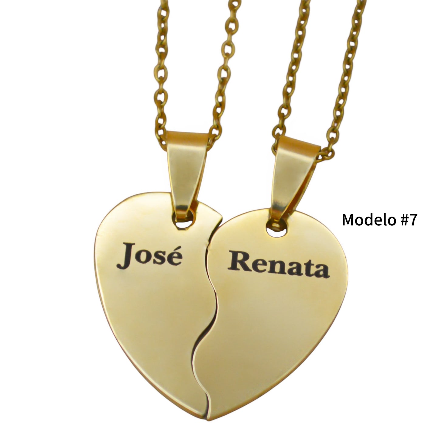 Dúo de collares o llaveros corazón partido personalizados