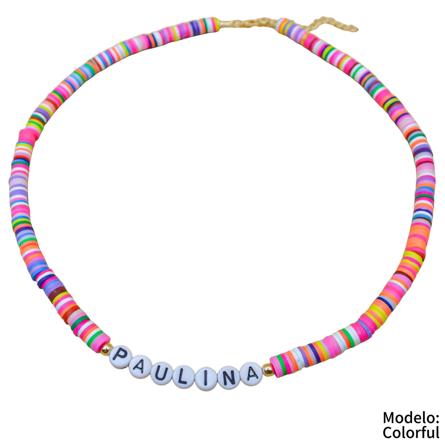 Choker personalizado con puccas colorful y letras acrílicas