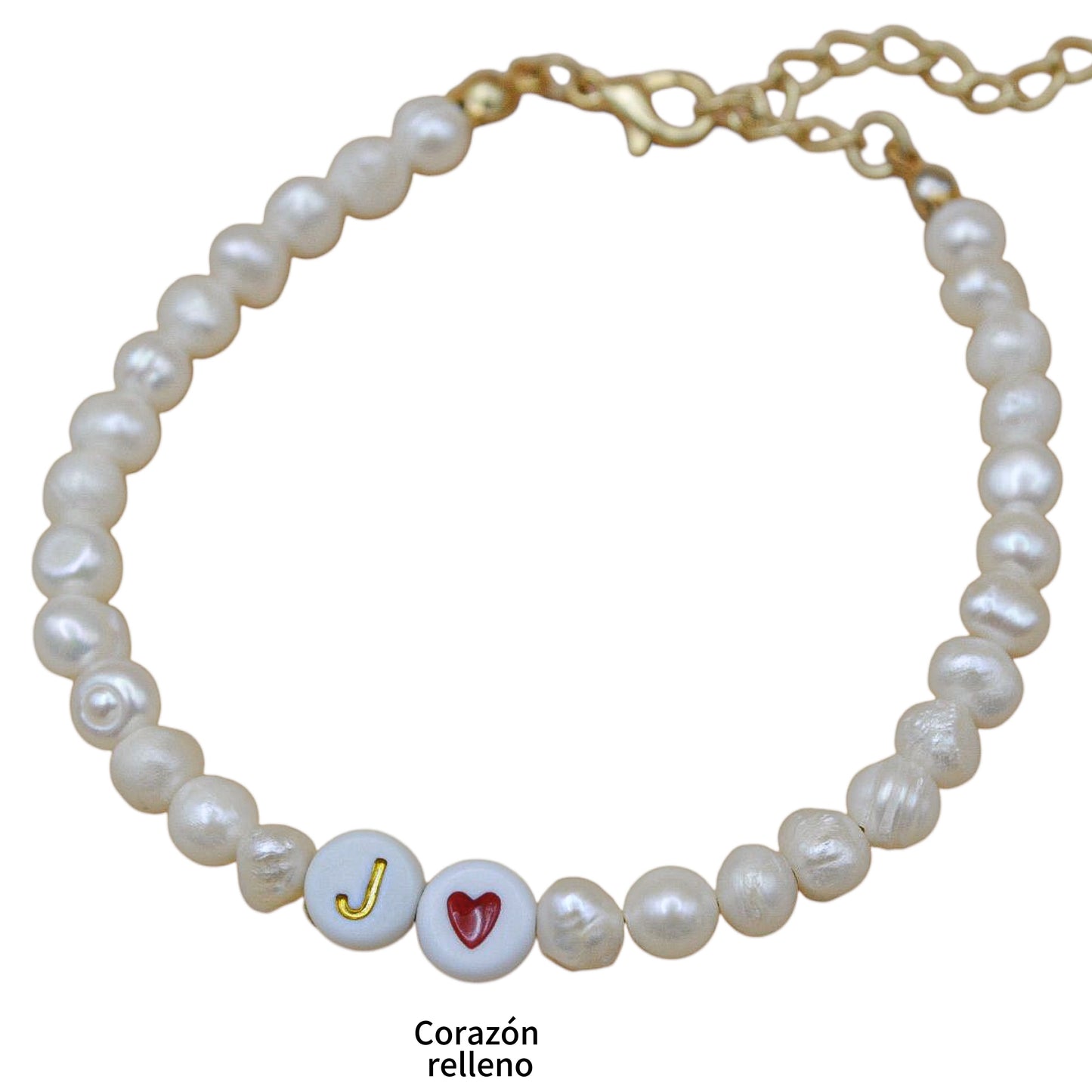 Pulsera personalizada perlas de río naturales y letras acrílicas